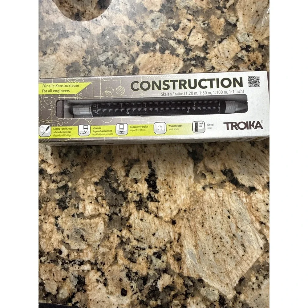 Troika Construction Ballpoint Pen, BLACK w/ ruler, screwdriver,stylus, Engineer